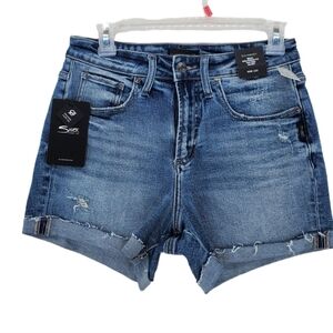 Silver Jeans Shorts Women 26x3.5 Beau Girlfriend Fit Mid Rise Raw Cuff Blue NWT